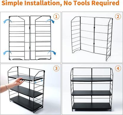 BOIVSHI Bathroom Countertop Organizer, 3-Tier Bathroom Counter Organizer, 8-Levels Height Adjustable, Bathroom Organizer for Kitchen, Pantry, Livingroom, Offices Storage, Metal Black