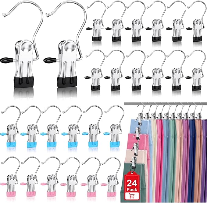 Boot Hangers Clips for Closet, Laundry Hooks Hanging Clips Clothes Pins Boot Holder Clips Space Saving Portable for Travel Tall Boots Socks Towel Jeans Hats (24, Multi)