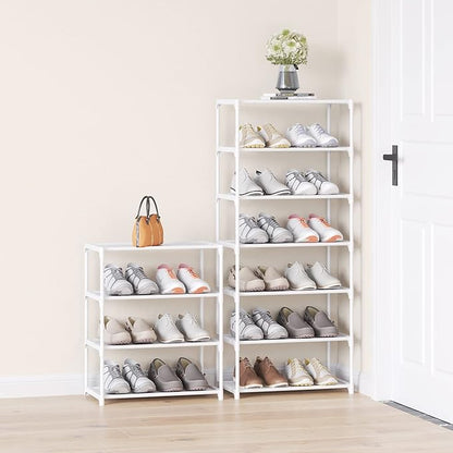 4-Tier Small Shoe Rack Space Saving Shoe Shelf Storage Organizer for Entryway Hallway Closet Bathroom Garage,Stackable Shoe Stand(White)
