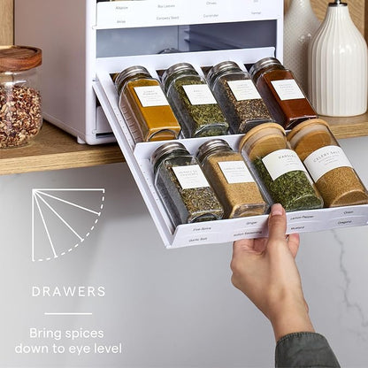 YouCopia SpiceStack® Adjustable Spice Rack Organizer, Pull-Down 24-Bottle Seasonings and Spices Holder for Kitchen Cabinet and Pantry Organization with 104 Included Labels | Adjustable