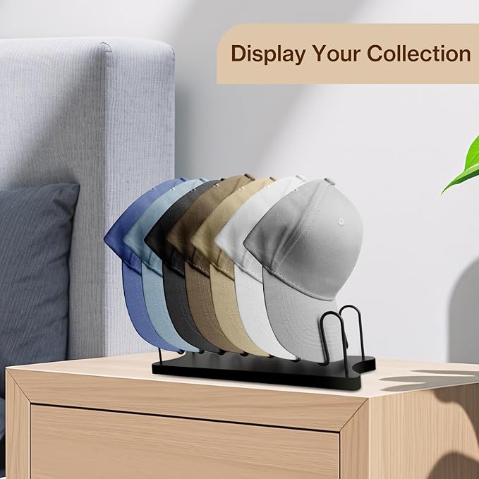 2X Hat Organizer for Baseball Caps - Wooden and Iron Hat Rack for 14 Caps, Tabletop Hat Holder - Hats Display & Storage, Hat Stand Baseball Cap Organizer for Closet, Bedroom, Dresser