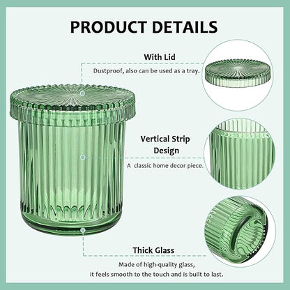 Hipiwe 2 Pcs Qtip Holders Bathroom Dispenser Glass Apothecary Jars with Lids Cotton Swab Holder Bathroom Canisters for Cotton Swabs Balls Round Pad, Vanity Organizer and Storage Decor, Green