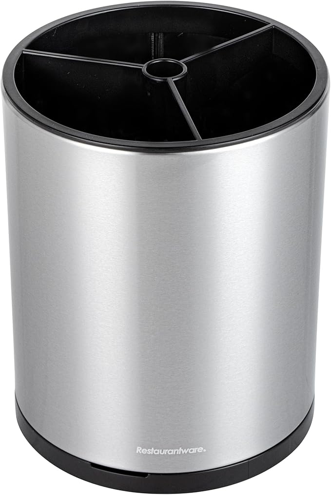 Restaurantware Stainless Steel Utensil Holder 1 Count 6.2 x 6.2 x 7.9 Inches Durable Cutlery Storage Flatware Organizer Rust-Resistant Sink Caddy Silver Kitchenware Holder