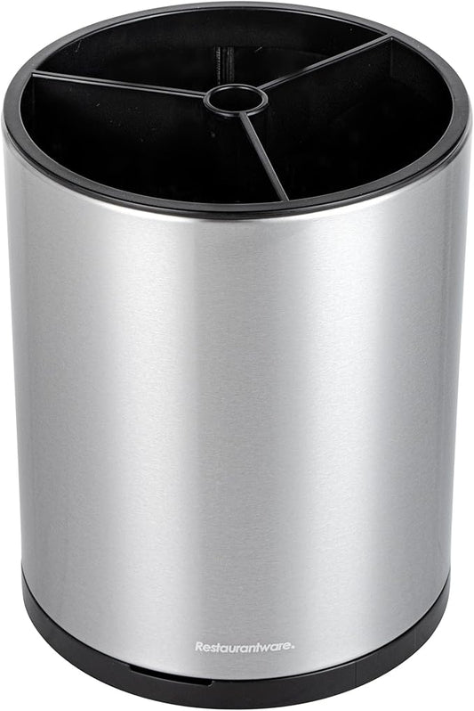 Restaurantware Stainless Steel Utensil Holder 1 Count 6.2 x 6.2 x 7.9 Inches Durable Cutlery Storage Flatware Organizer Rust-Resistant Sink Caddy Silver Kitchenware Holder