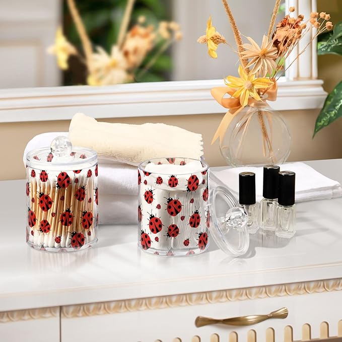 ALAZA 2pcs Animal Ladybird Cartoon Qtip Holder Dispenser 14 oz Bathroom Storage Clear Apothecary Jars Containers Cotton Ball,Cotton Rounds,Floss Picks, Hair Clips, Food