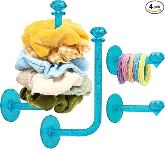 4Pcs Headband Holder Stand Scrunchie Organizer, Girls Hair Accessories Organizer Storage for Headband Hairband Hair Ties, Clear Glitter Adhesive Scrunchy Holder Scrunchie Storage