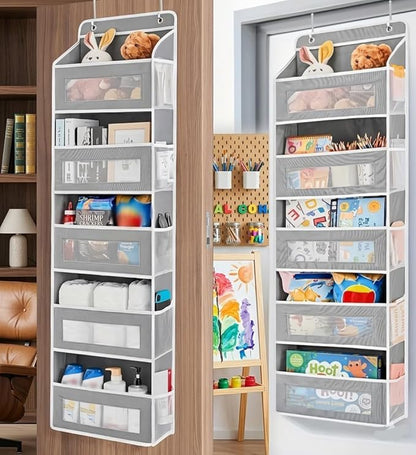 MIMONTALVOSHOP Over the Door Hanging Organizer, 5 Pockets, Gray, 44 LBS Capacity, 43.31x11.81in, for Pantry, Bathroom, Bedroom