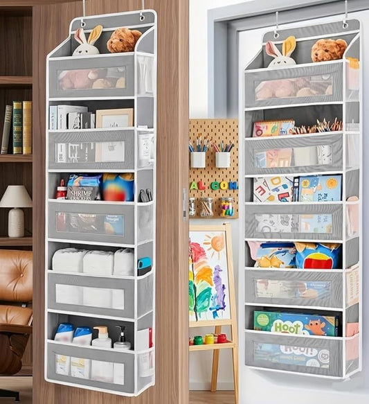 MIMONTALVOSHOP Over the Door Hanging Organizer, 5 Pockets, Gray, 44 LBS Capacity, 43.31x11.81in, for Pantry, Bathroom, Bedroom