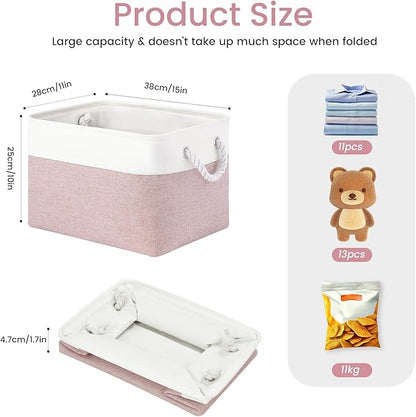 Large Storage Baskets- 15x11x10 inch Storage Bins for Shelves and Closet Organizing, Foldable Fabric Bin for Home Organization Clothes and Laundry (6-Pack, White&Pink)