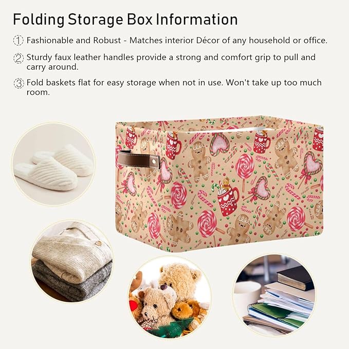 Christmas Gingerbread Candy Rectangular Storage Basket Organizer Bin Shelf Candy Cane Baskets For Clothes Gifts For Home Office Dorm