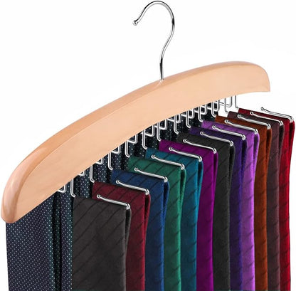 Wooden Tie Hanger,24 Tie Organizer Rack Hanger Holder Hook (Beige, 24 Hooks)