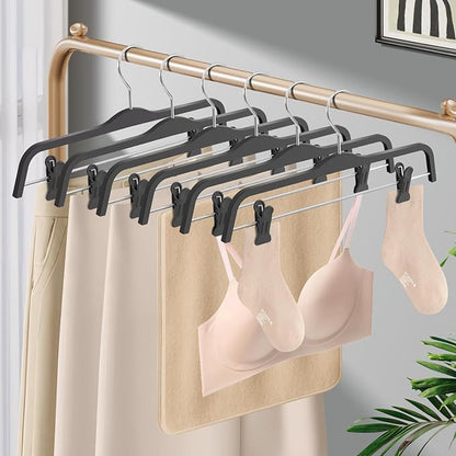 HUADYMEET 10 Pack 14 Inch Pants Skirt Hangers Non Slip,Plastic Jeans Trousers Hangers with Adjustable Clips and Swivel Hook for Women,Men,Heavy Duty Space Saving Clothes Hanger for Shorts,Slacks,Grey