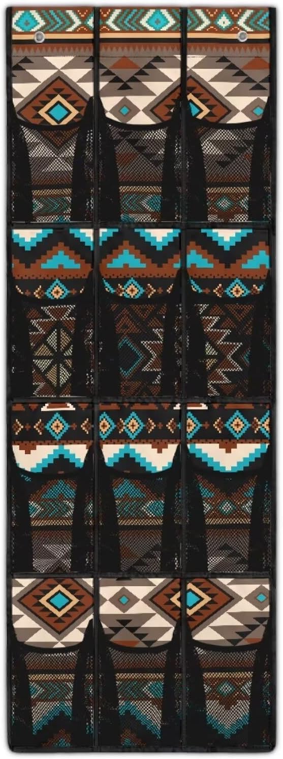 Geometric Shoe Organizer Over The Door 12 Pockets Wall Hanging Storage for Living Room Large Capacity Behind Door Shoe Organizer Space Saving Multi-Funtion Storage Bag