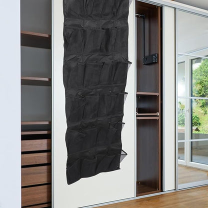 BESPORTBLE 24-grid over The Door Shoe Organizer Hanging Bag, Black Mesh Storage Pouch 48x168cm, Breathable Door-mounted Shoe Storage for Home Closet and Entryway