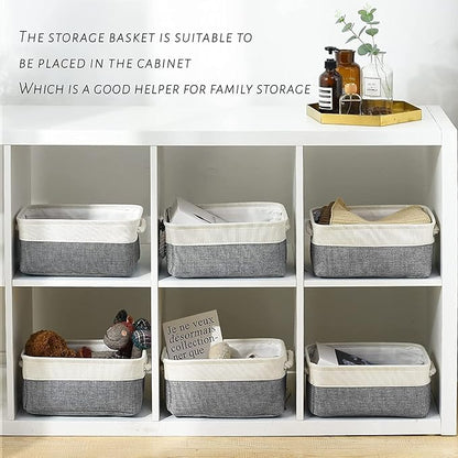 Fabric Storage Bins 12x8x5 inch [6-Pack] with Rope Handles - Decorative Baskets for Organizing