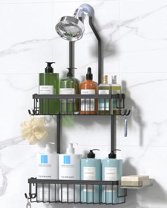 YASONIC Shower Caddy Hanging, Never Rust Shower Organizer Hanging, Aluminum Shower Racks for Inside Shower with Hooks for Razor, Bathroom Organizers and Storage with Soap Holder, Black