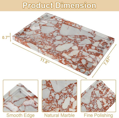 100% Natural Marble Vanity Tray - Real Stone Storage Organizer for Bathroom/Kitchen/Vanity/Dresser, Countertop Tray for Perfume, Jewelry, Home Decor, 11.8 x 7.8 x 0.7 Inch