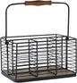 VANRA Utensil Holder Kitchen Condiment Organizer Utensil Caddy Storage Basket Organizer Metal Flatware Caddy with Wood Handle, Black