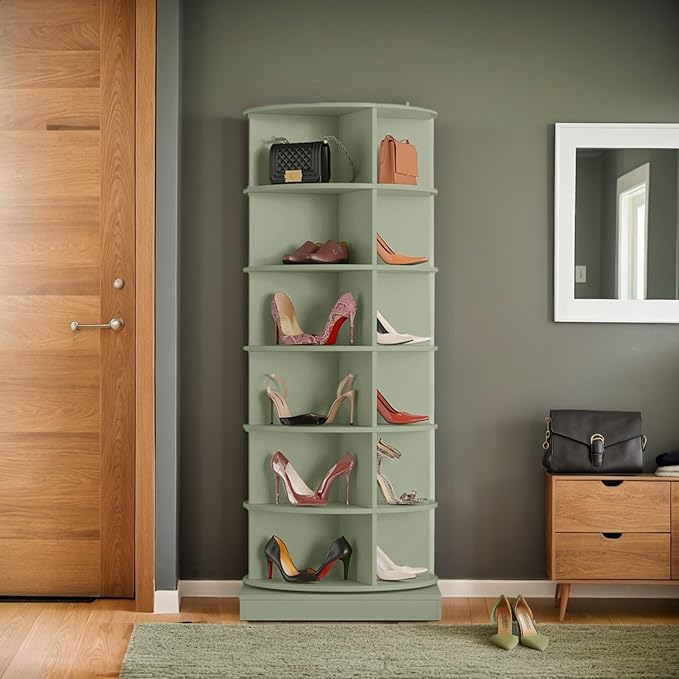 Rotating Shoe Rack Tower, 360-Degree Circular Storage Organizer for Shoes and Handbags, Vertical Space-Saving Cabinet for Entrance Hall, Independent Rotating Shoe Shelf