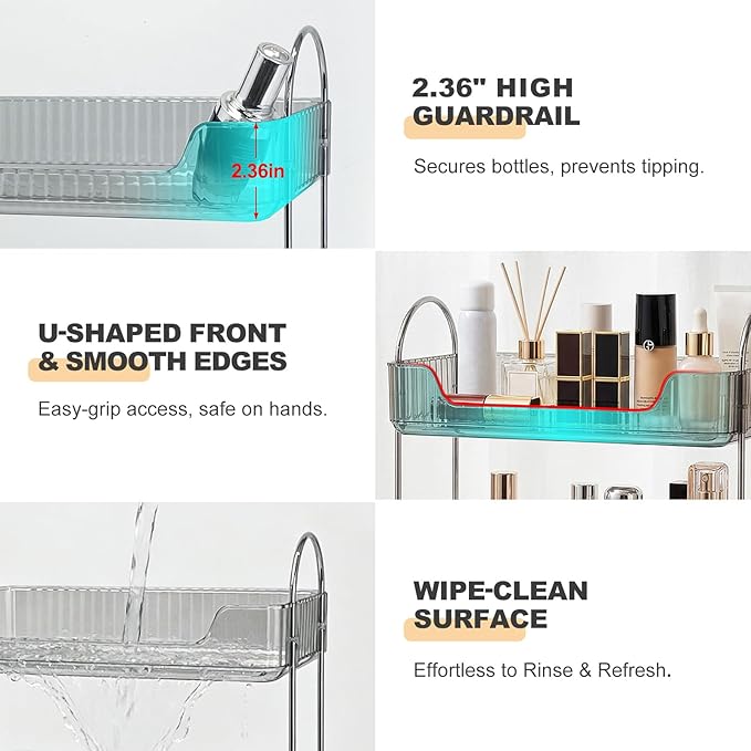 Bathroom Counter Organizer, Makeup Organizer for Vanity, Skincare Organizers Shelf - Tierd Perfume Organizer for Bathroom Dresser Vanity (Misty Gray, 3-Tier)