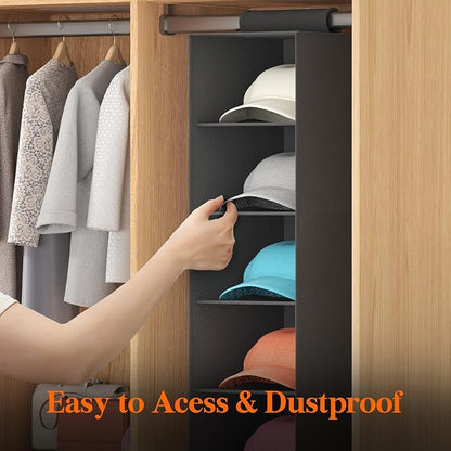 Lifewit Hat Organizer for Baseball Caps, Hat Rack Hanging Storage, Non-Woven Fabric Display Shelf Holds Up to 40 Hats, Cap Holder Hanger for Closet, Bedroom, 10 Compartments, Black, 1 Pack
