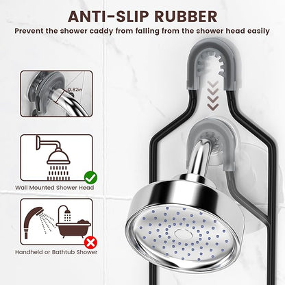 REINHARDT Shower Caddy Hanging, Rustproof Shower Caddy Anti-Swing Shower Organizer Over Showerhead No Drilling Shower Racks with Soap Holder Multi Hooks Bathroom Storage for Shampoo Sponge, Black