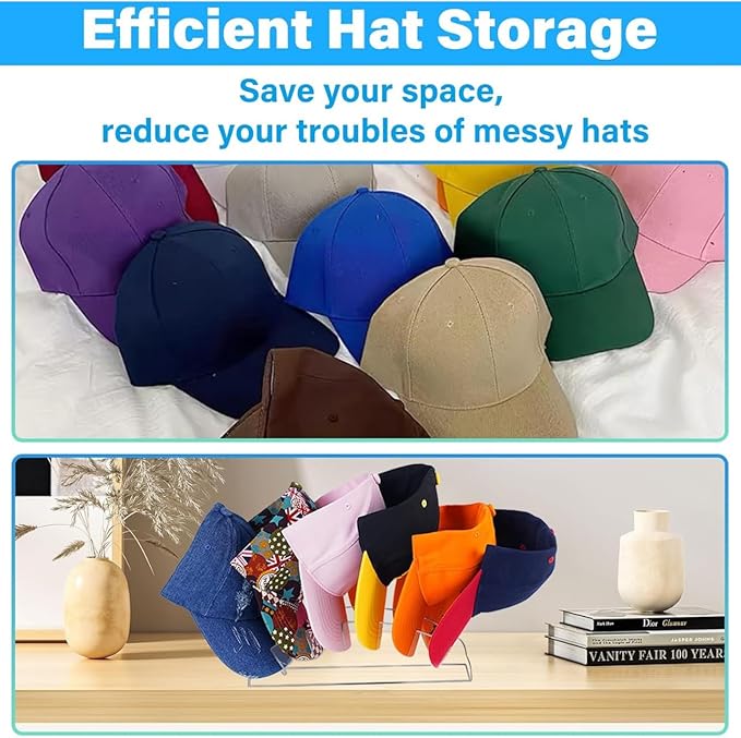 New 2Pcs Fan-Shaped Hat Organizer for Baseball Caps Display & Holder- No Install Acrylic Hat Holder for 12 Baseball Caps - Hat Rack Storage for Bedroom, Closet, Dresser, Entrance (Clear)