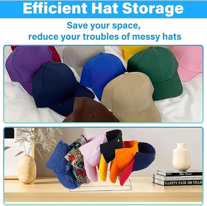New 2Pcs Fan-Shaped Hat Organizer for Baseball Caps Display & Holder- No Install Acrylic Hat Holder for 12 Baseball Caps - Hat Rack Storage for Bedroom, Closet, Dresser, Entrance (Clear)