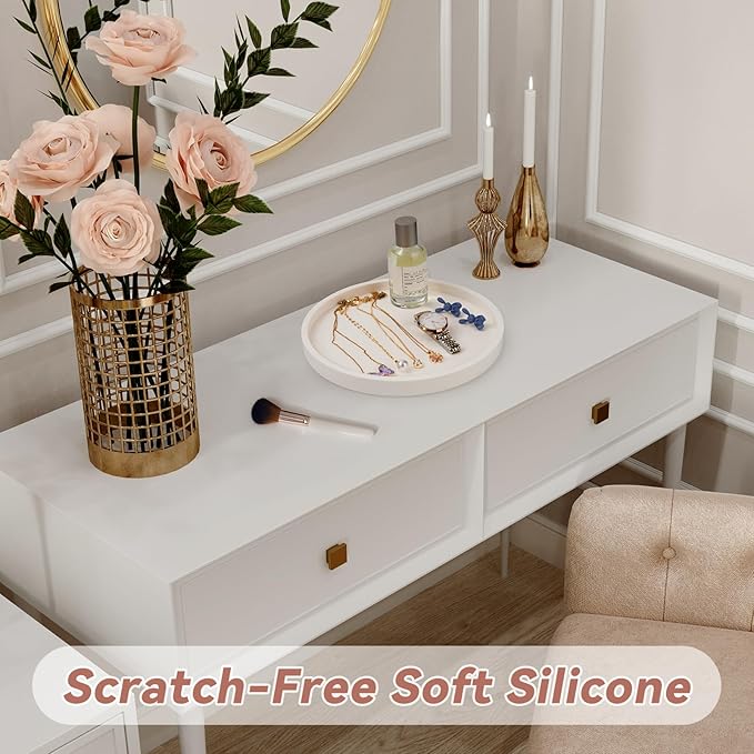 NiHome Thickened Silicone Vanity Organizer Tray for Bathroom Accessories, Kitchen Countertop, Living Room Decor, Multipurpose Shatter-Resistant Round Tray Decor for Candle Perfume Soap Plant (Cream)