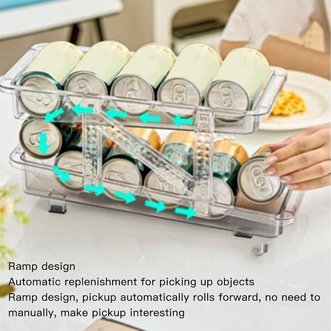 Soda Can Dispenser For Refrigerator,Rolling Soda Can Dispenser For Refrigerator, Rolling Soda Can Organizer ,2 Layer Clear Expandable Beverage Dispenser Automatic Rolling Beer Can Holder