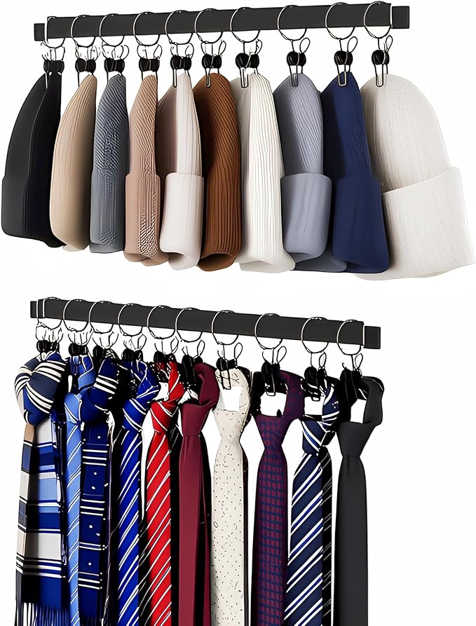 Hat Rack for Wall Baseball Cap Set of 2, Metal Hat Hanger with Steel Clips, Wall Mount Cowboy Hat Storage Display Sock Scarf Organizer for Door Closet Entryway Bedroom