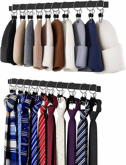 Hat Rack for Wall Baseball Cap Set of 2, Metal Hat Hanger with Steel Clips, Wall Mount Cowboy Hat Storage Display Sock Scarf Organizer for Door Closet Entryway Bedroom