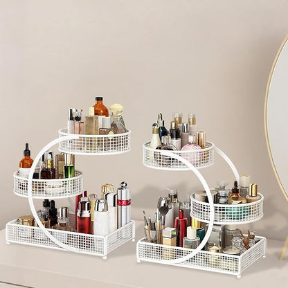AMANKA 3-Tier Metal Cosmetic Organizer,Cosmetic storage rack for vanity tables,Multipurpose Metal Bathroom Organizers and Storage, Use Countertop Organizer for perfume/makeup/Vegetables (GOLD)