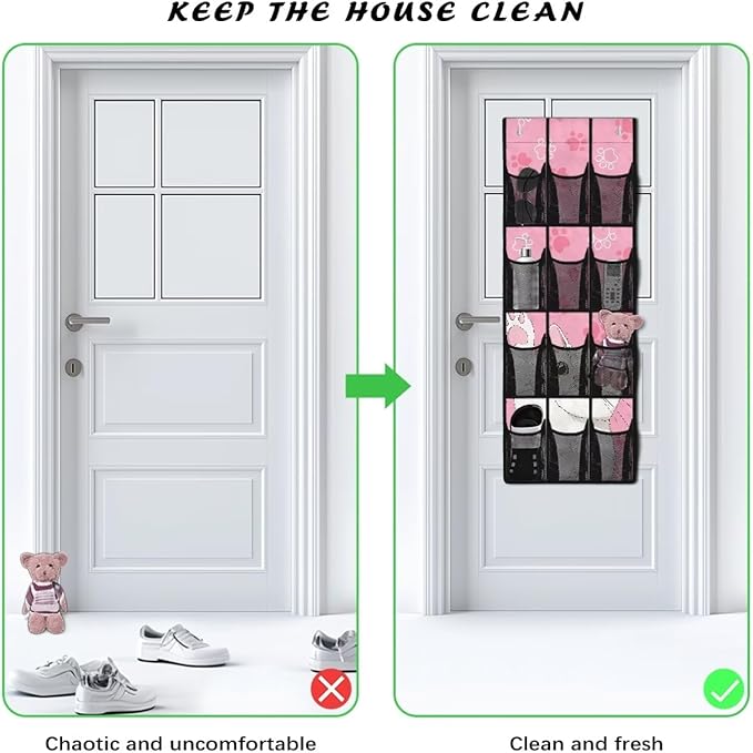 Cat Paw Over The Door Shoe Organizers with 12 Mesh Pockets Baby Organizer Storage Hanging Shoe Organizer Shoe Holder Rack for Toddler Girl Room Baby Room Craft Room Bedroom