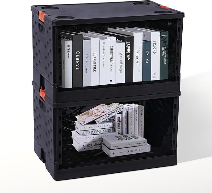 Storage Bins With Lids 16 Gal-Collapsible Crate- Stackable Containers Box-Book，Trunk,Closet Organizer-Rolling Tools Box，Foldable Milk Crate,Grocery Baskets，For Room Organizing