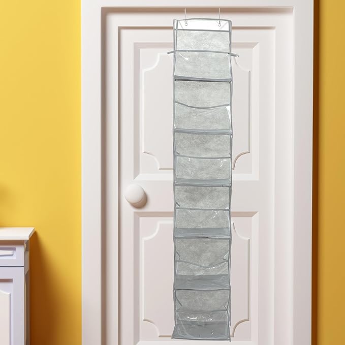 Operitacx The Door Hanging Organizer Bag, 6-compartment Gray Multi-function Storage Bag for Shoes, and Accessories, Nail-free Door Storage for Dormitory and Home Use