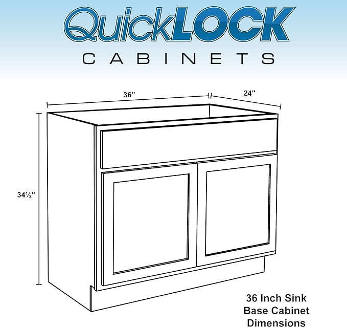 Quicklock RTA (Ready-to-Assemble) | Base Kitchen Cabinets - Shaker Style | Made in America (Raw Maple, 36" Wx34.5 Hx24 D Sink Base)