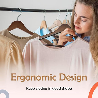Solid Wooden Hangers 30 Pack, Wood Suit Hangers with Extra Smooth Finish, Precisely Cut Notches & Chrome Swivel Hook, Wooden Clothes Hangers for Shirt Coat Jacket Dress
