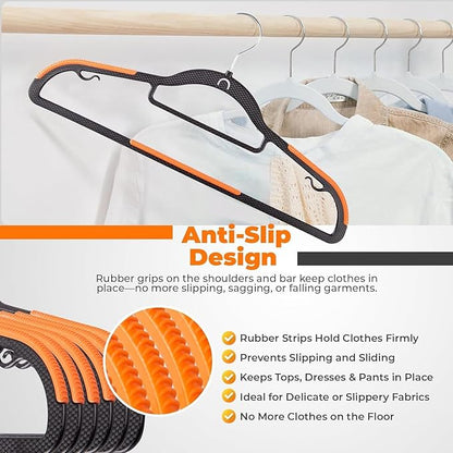 Plastic Hangers 100 Pack, Cascading Slim Space Saving Clothing Hangers with 360° Rotating Hook, Non Slip Clothes Hangers for Sweater Shirt, Heavy Duty Coat Hanger with Inner Hook for Closet, Black