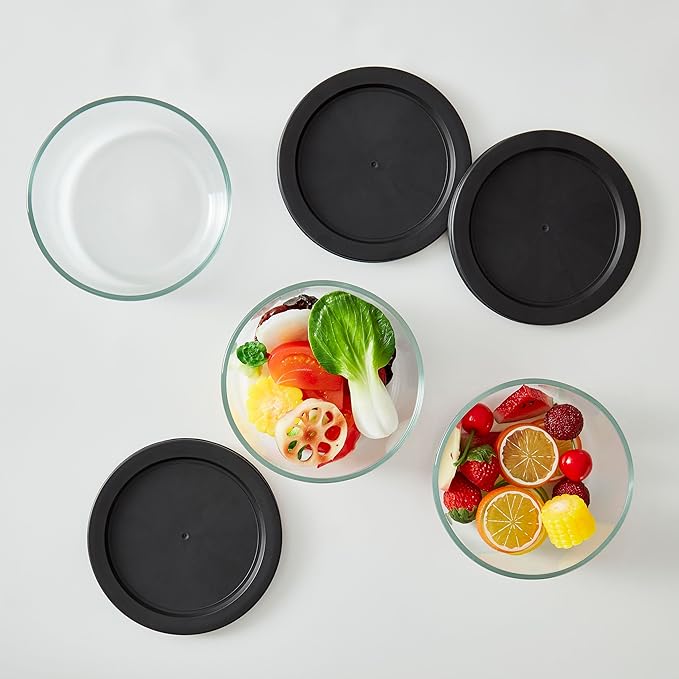 6-Piece Glass Food Storage Containers Set (3 Containers + 3 BPA-Free Lids) | 2-Cup, Leakproof | Microwave, Freezer, Oven & Dishwasher Safe | Ideal for Meal Prep & Pantry Organization, Black