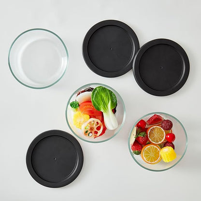 6-Piece Glass Food Storage Containers Set (3 Containers + 3 BPA-Free Lids) | 2-Cup, Leakproof | Microwave, Freezer, Oven & Dishwasher Safe | Ideal for Meal Prep & Pantry Organization, Black