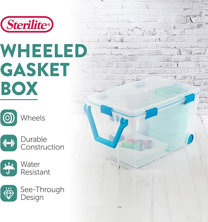 STERILITE 120 QT. Plastic Storage Container with Gasket Latch LID in Clear, 12-Pack