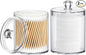MateeyLife Storage Containers with Lids 2 Pack 10oz, Make Up Organizers for Vanity, Bathroom Organizers and Storage, Q tips for Home and Bathroom Decor, Makeup Holder Set Accessories (Clear)