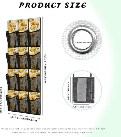 Sunflower Over the Door Shoe Organizer 12 Large Mesh Pockets Sturdy Oxford Shoe Storage Organizer Hanging Shoe Rack for Closet