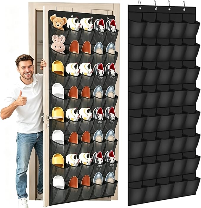 40 Over the Door Shoe Organizer, Hanging Shoe Organizer, for Closet Behind the Door Storage Holder for Entryway Bedroom Dorm, Both men's and women's shoes can be stored (Black)