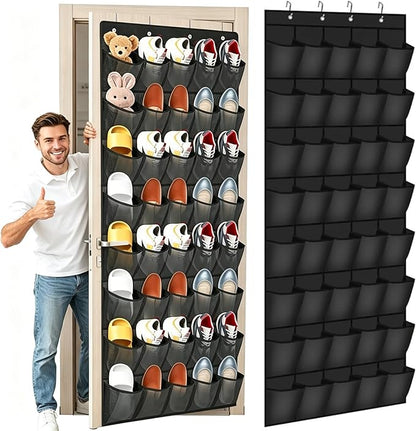 40 Over the Door Shoe Organizer, Hanging Shoe Organizer, for Closet Behind the Door Storage Holder for Entryway Bedroom Dorm, Both men's and women's shoes can be stored (Black)