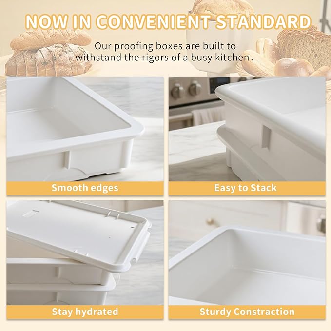 Pizza Dough Proofing Box - Stackable Commercial Quality Trays with Covers (17.7 x 12.6 Inches) - 2 Trays and 2 Covers Perfect as a Bread Proofing Box and Dough Container - Pizza Storage Container