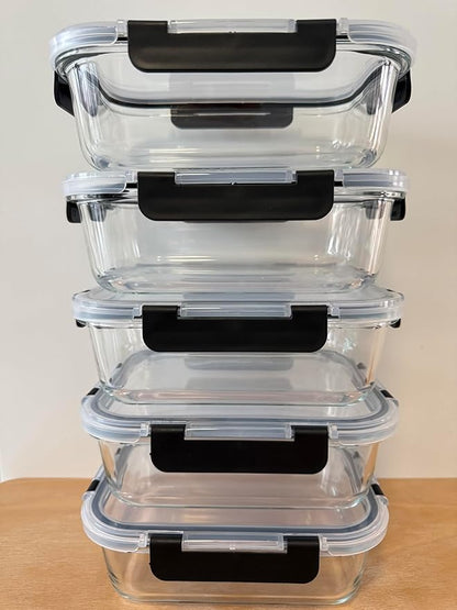 5Pack 35oz Glass Storage Containers with Lids, Airtight Glass Meal Prep Containers, BPA-Free Lunch Containers for Microwave, Oven, Freezer & Dishwasher Safe