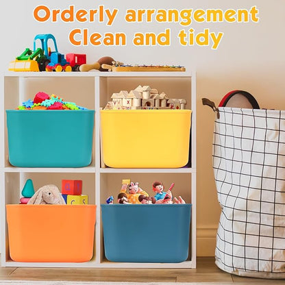Hoolerry 8 Pieces Colorful Storage Bins with Lid, Plastic Storage Basket Organizing Container Stackable Box with Handle for Shelves Desktop Playroom Office(10.2 x 7 x 6.3 Inch,Multi-colored)