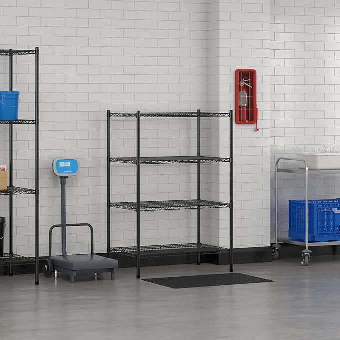 Commercial NSF Listed Black Epoxy Stationary Wire Shelving Kit 24" x 36" x 54", with 4 Shelves Perfect for Warehouse, Walk-in Refrigerator, Freezer, Grocery Store, Restaurant, Dishroom